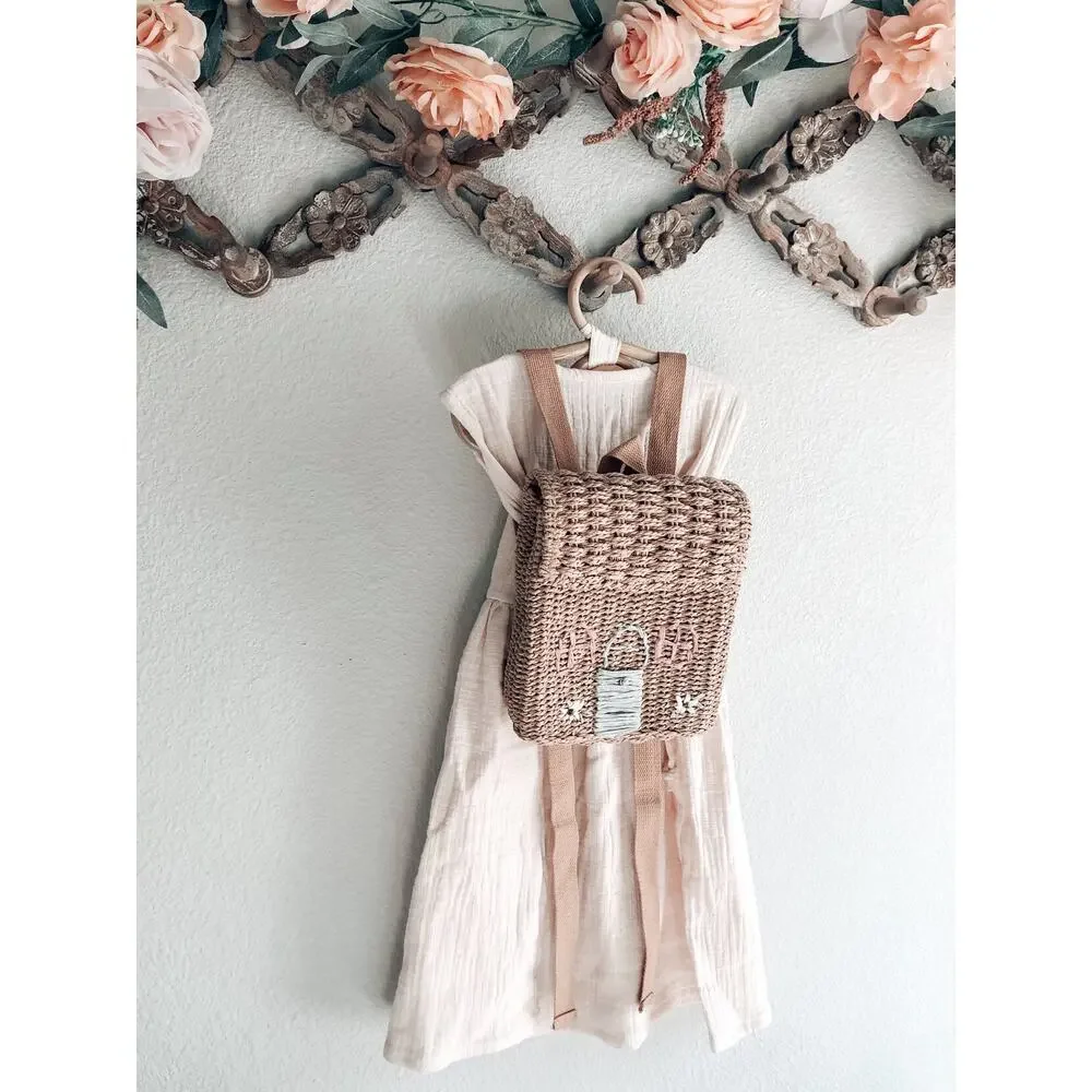 New Darling Little Cottage Shaped Woven Backpack